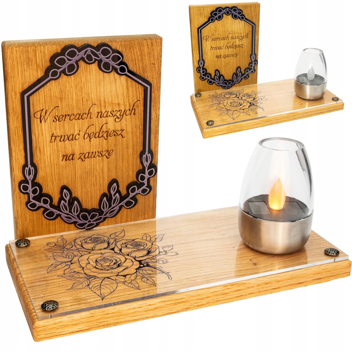 Zonne-energie Grafzerklamp van Eikenhout - Grote Decoratie
