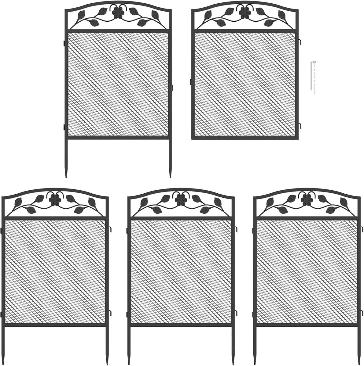 Decoratieve Metalen Tuinfence met Parijse Rand - Zwart Gaas voor Buiten - Set van 5 - 60 x 110 cm - Tuinaccessoires en Landschapsdecoratie