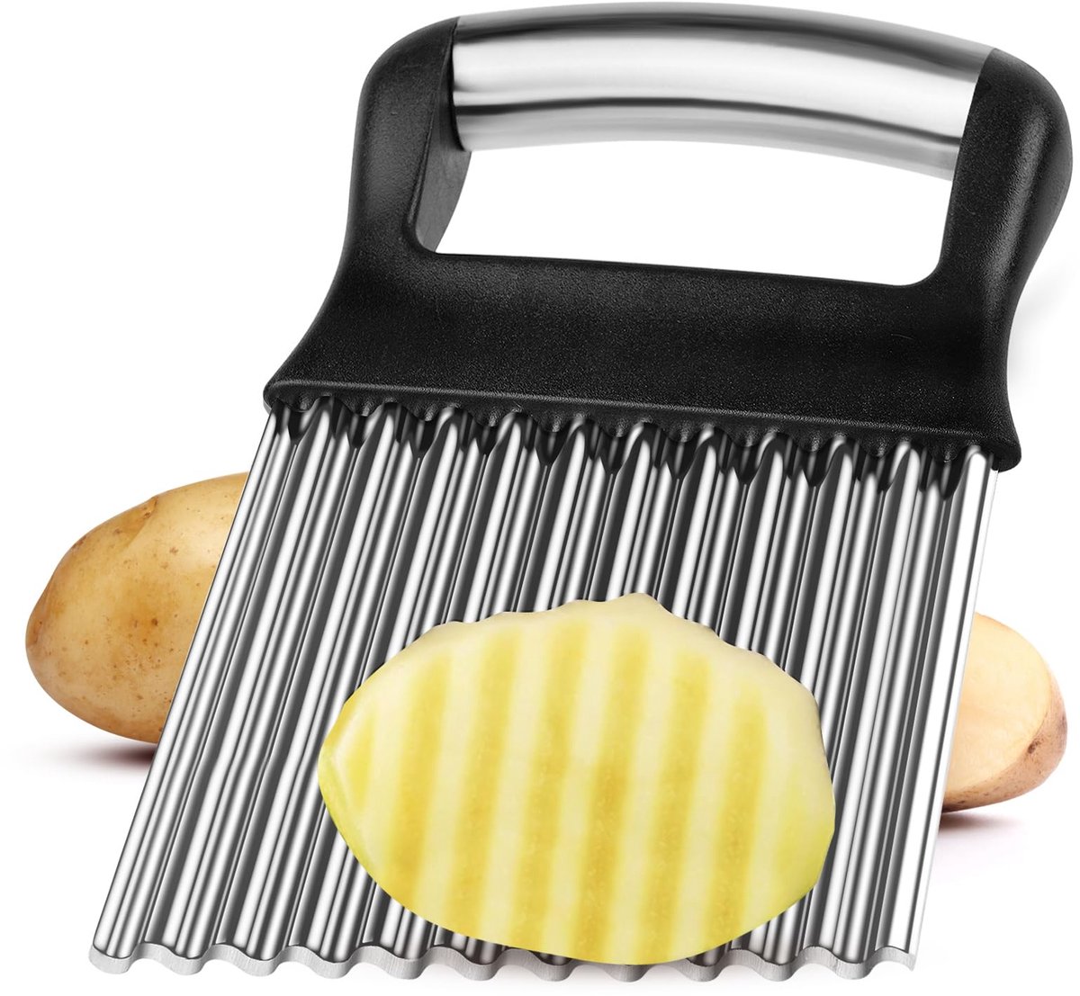 Golfsnijder voor Groenten - Aardappelsnijder met Lang Handvat - 430 RVS & ABS Groentemes - Voor Aardappelen, Uien, Tomaten & Citroenen - 14 x 9 cm