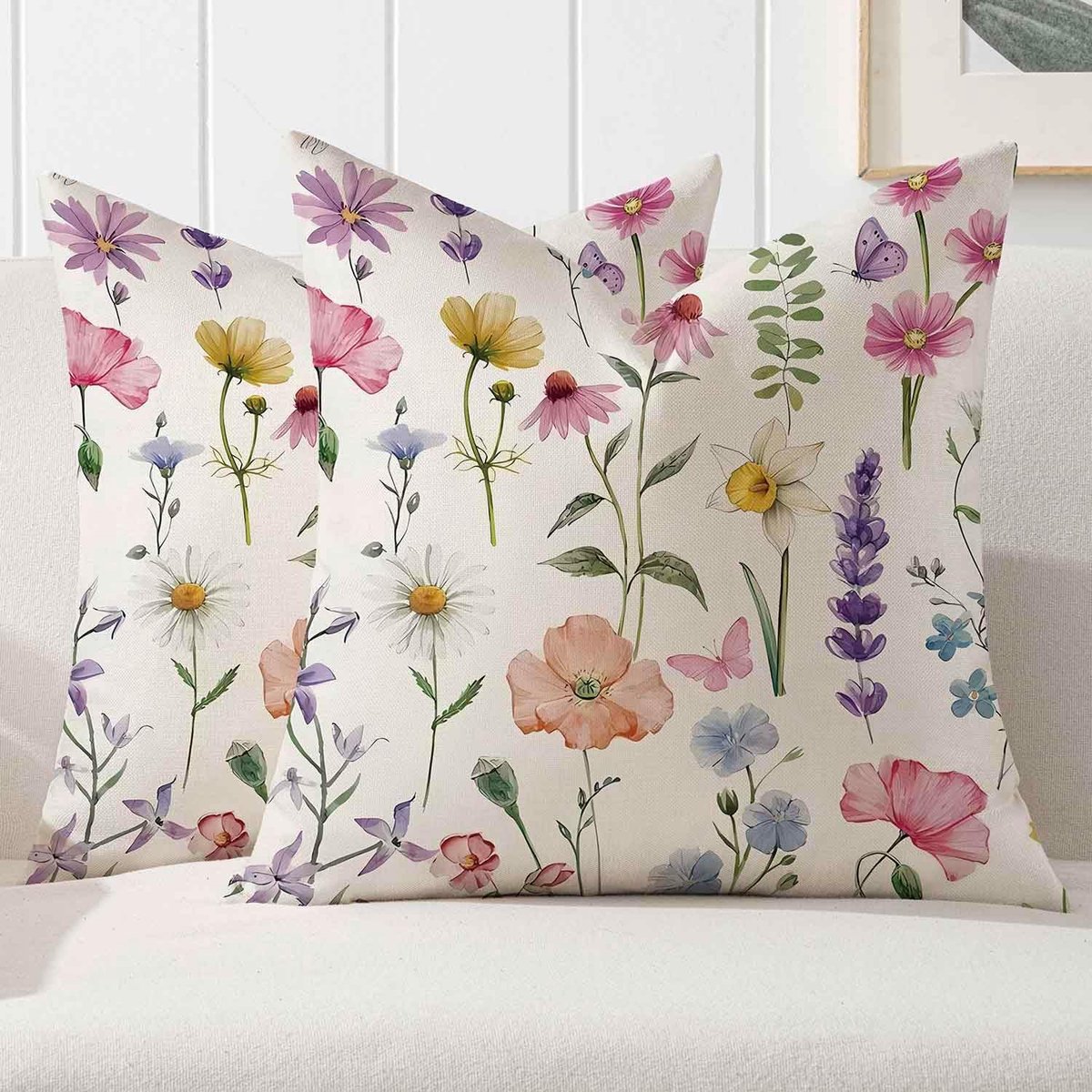 Kussensloop 45 x 45 cm - lente - roze - bloemen - kleurrijk - bankkussen - kussenhoes - outdoor - bloem - decoratieve kussenslopen - kussensloop voor bank - woonkamer - tuin - decoratie - set van 2