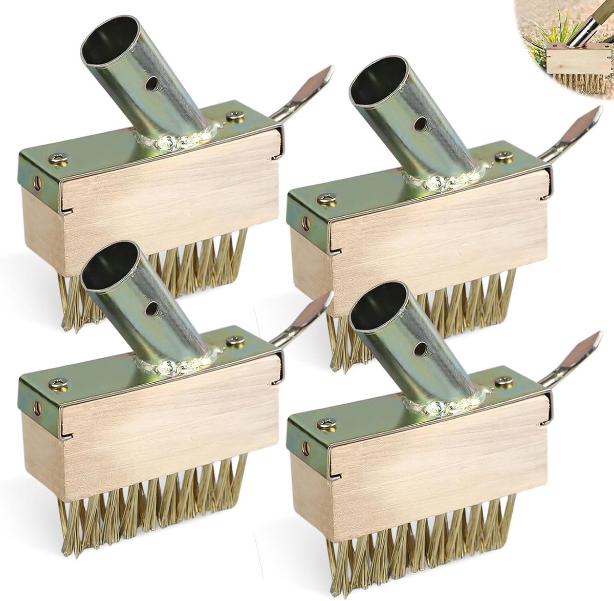 Voegenborstel Set - Hout - 10 x 3,5 x 4 cm - Metalen Borstels voor Onkruid, Mos en Algen - Voor Buitenruimtes