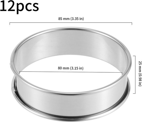 12 Stuks 8cm Muffinringen van RVS, Antikleef Crumpet Ringen voor Bakken van Mousse, Koekjes en Eieren — afbeelding 5