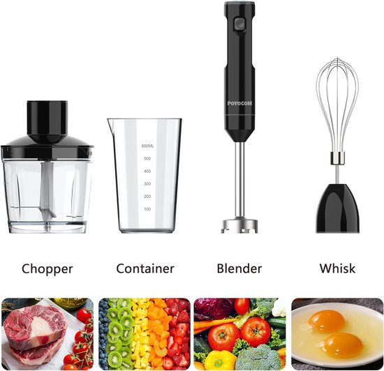 Draadloze Staafmixer - Keukenmixer Opladbaar - Smoothies Maken - Variabele Snelheid - 600 ml - Zwart — afbeelding 5