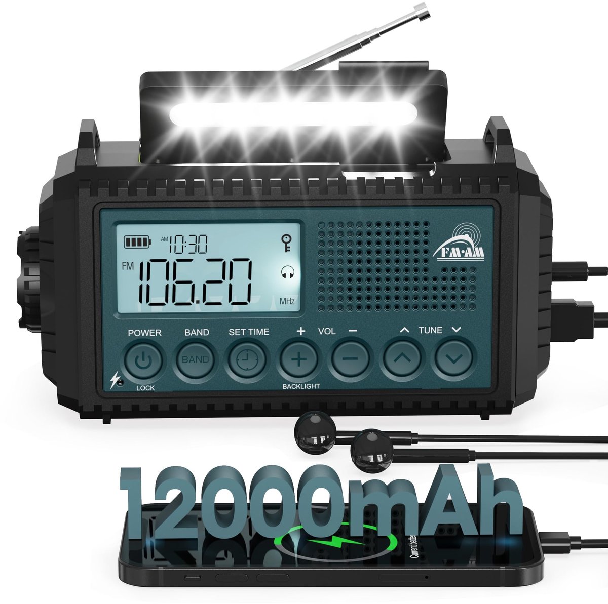 SolidKeus - 12000mAh Crank Radio met Solar en USB Oplaadfunctie
