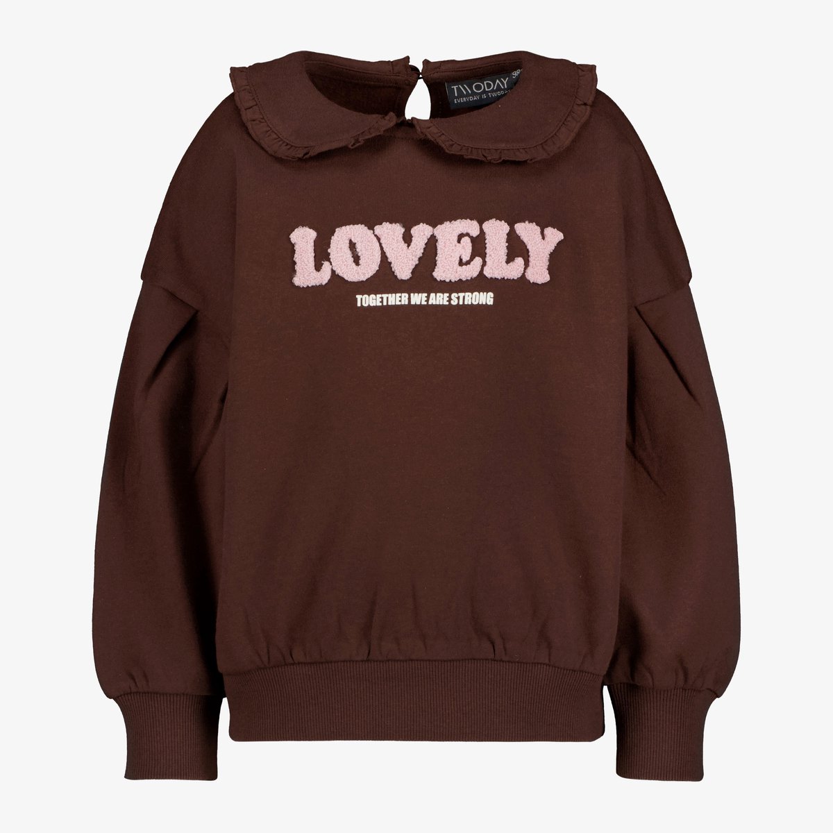 TwoDay meisjes sweater met kraagje donkerbruin - Maat 110/116