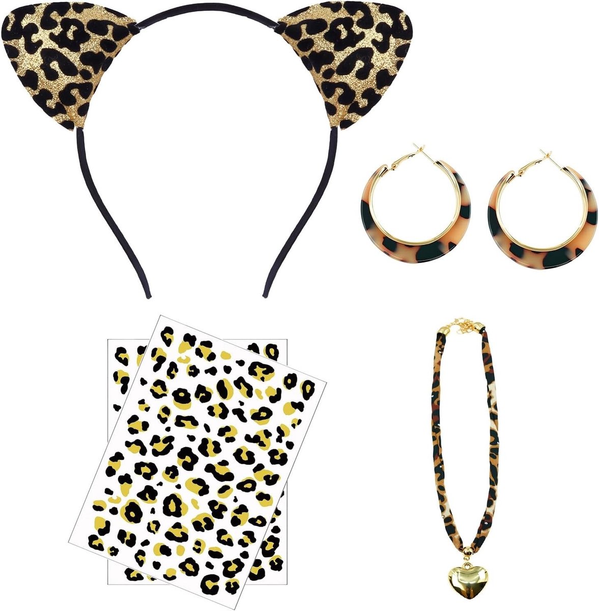 Leopard Kostuum Set voor Kinderen met Gezichtsverf, Sieraden en Cosplay Accessoires voor Halloween en Carnaval
