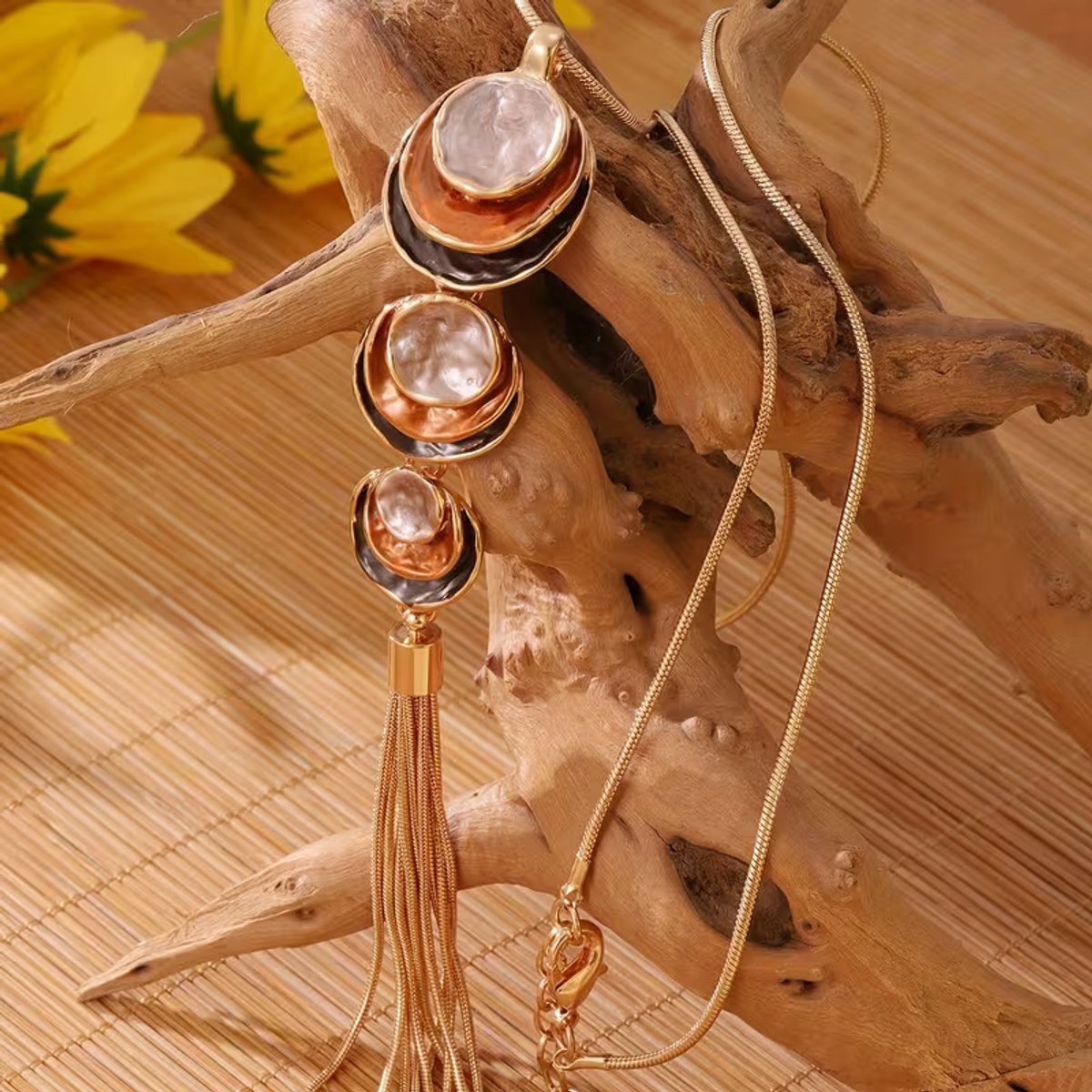 My Sweet Romance® Vintage Ketting – Gold & Mocha – Goudkleurig met Mocha Emaille Details