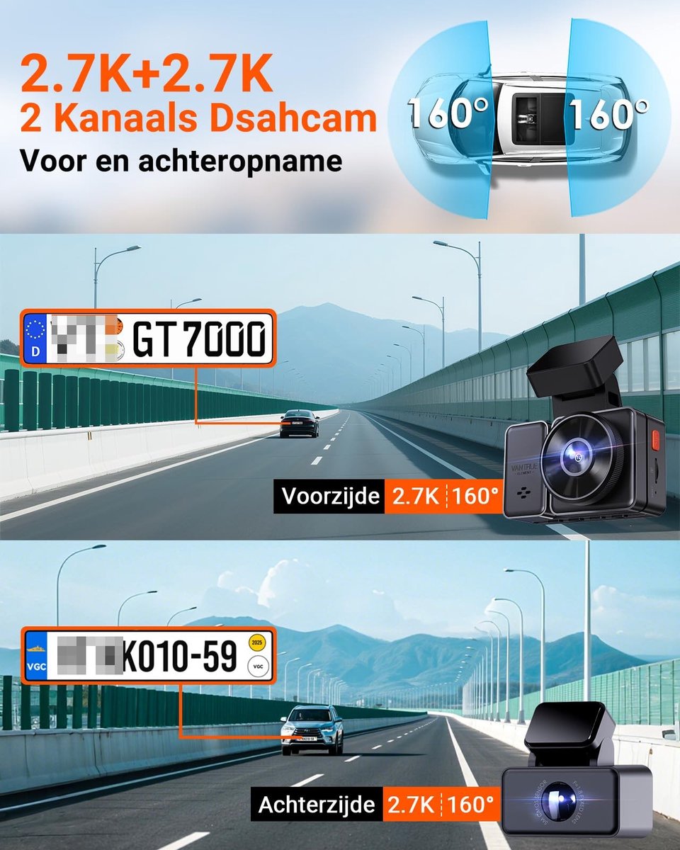 SolidKeus - E2 Dashcam met Dual Lens en WDR Nachtzicht, 1944P