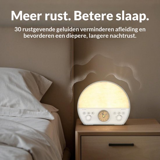 Nexeli NX-WN-15 Wake-up Light - FM Radio - White Noise - Bluetooth Speaker - 30 Slaapgeluiden - 8 Kleuren Nachtlamp - Dimbaar - Houten Wekker van Nexeli Nx — afbeelding 4