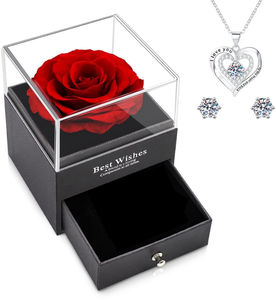 SolidKeus - Echte Rozen in Geschenkdoos met Hartketting