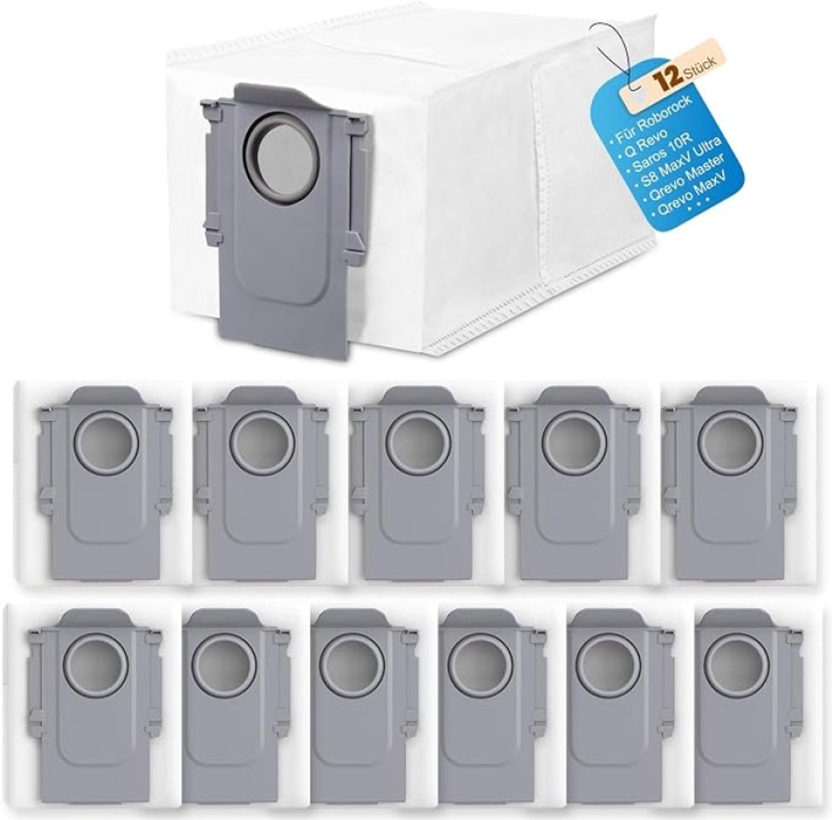 12 stofzakken voor Roborock Saros 10, Saros 10R, S8 MaxV Ultra, Qrevo Pro, Qrevo MaxV en S8 Max Ultra robotstofzuiger - 3,0 liter, 4-laags filter, stofzuigerzakken (max. 60 dagen stofopslag)
