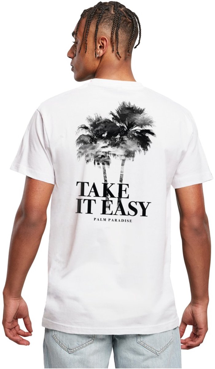 Mister Tee Take It Easy Palm Paradise Heren Tshirt M Wit