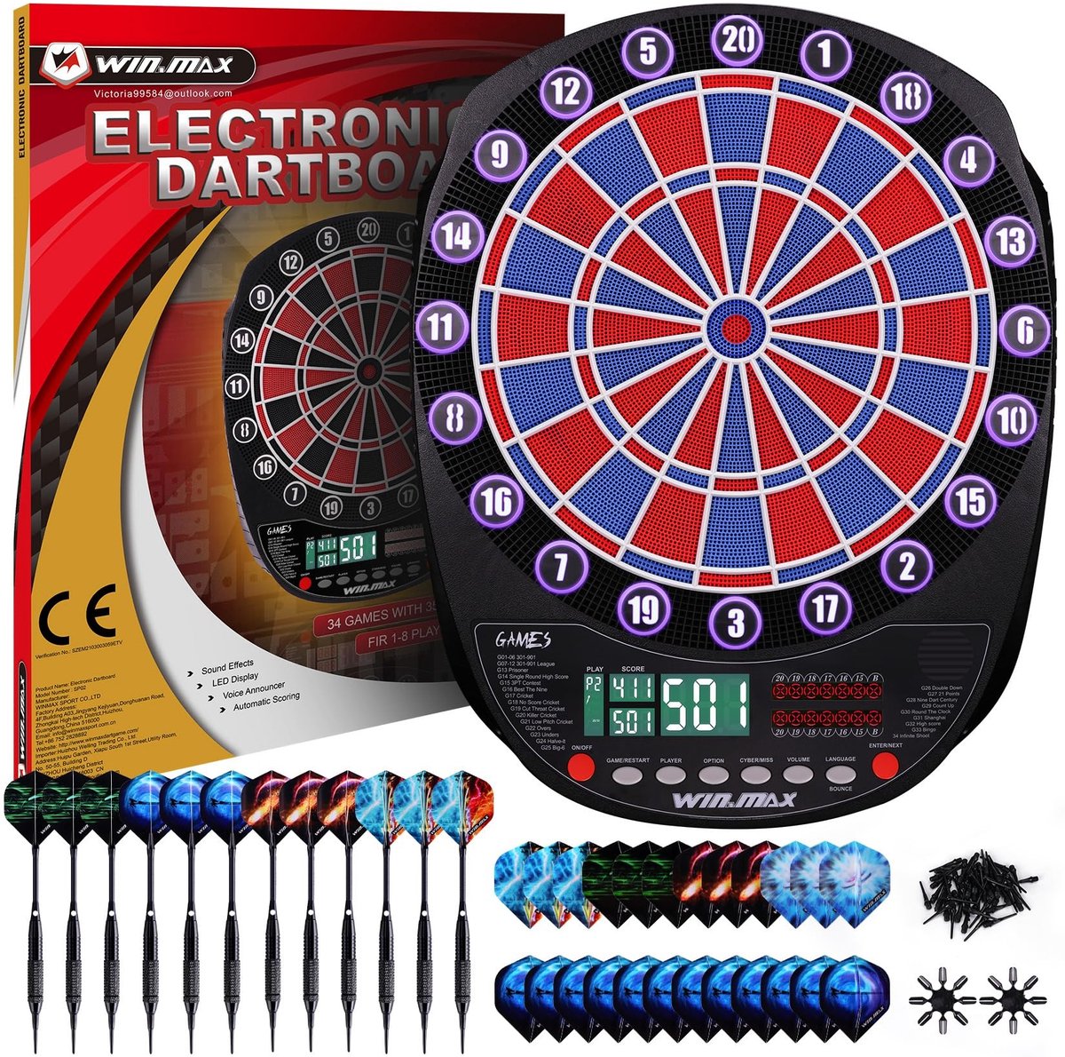 SolidKeus - Elektronisch Dartbord met LED Displays en 12 Darts