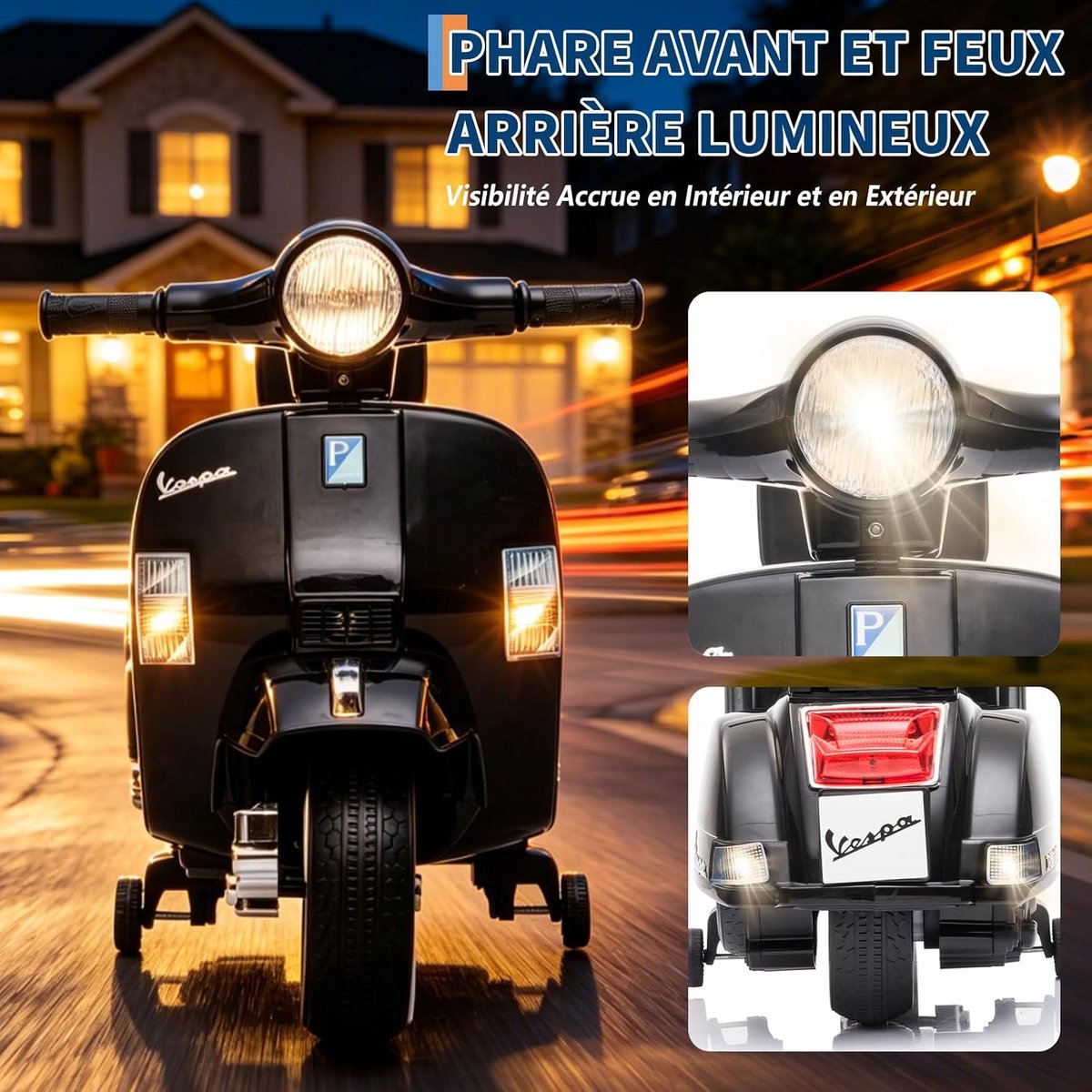 Elektrische Scooter voor Kinderen - Retro Kindermotor met Licht, Muziek en Claxon, 6V - Zwart – foto 7