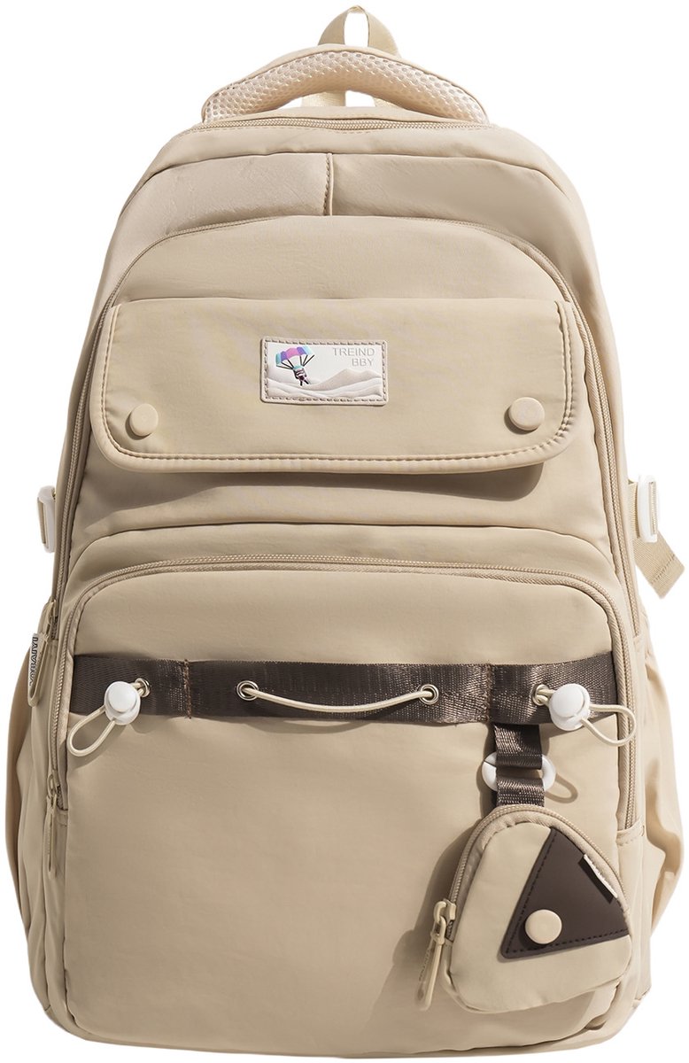 Meisjes Rugzak voor School – Grote Schoolrugzak met Veel Vakken – Nylon Rugzak met Klein Tasje – 42 × 32 × 14 cm – Voor A4, Tablet en Paraplu – Kaki