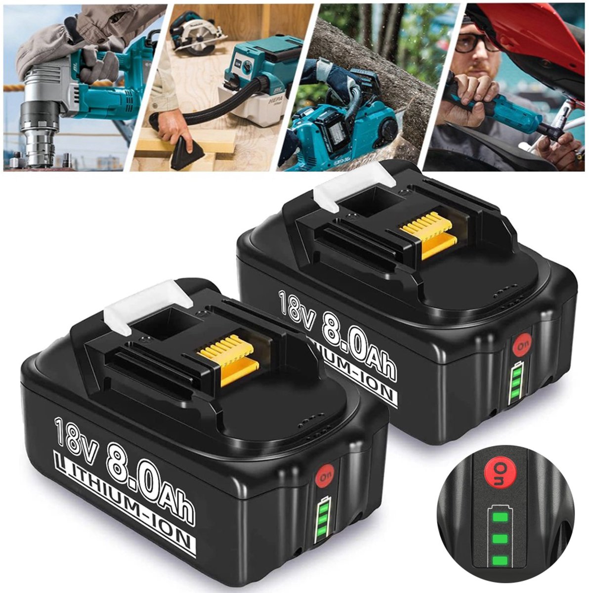 2 Stuks 8,0 Ah Accu's Voor Makita 18v - Lithium-Ionbatterij - Vervangende Accu Voor Makita Bl1850 Bl1850b Bl1860