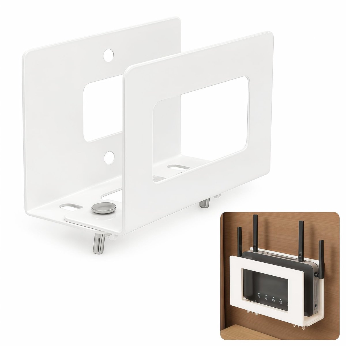 SolidKeus - Zelfklevende Router Wandhouder, 10 x 6,5 x 4 cm, Wit
