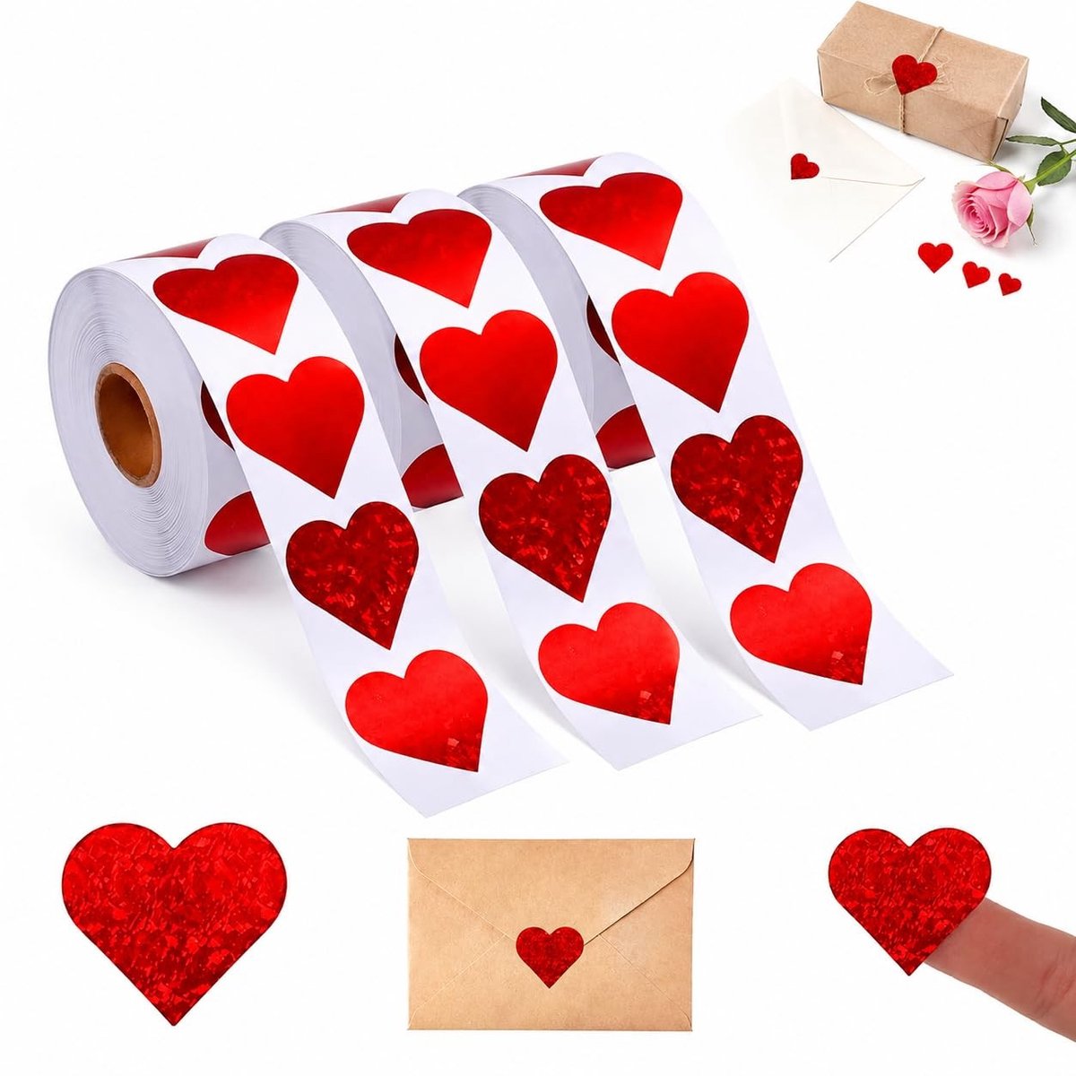 SolidKeus - 1500 Stuks Rode Hartstickers voor Creatieve Projecten