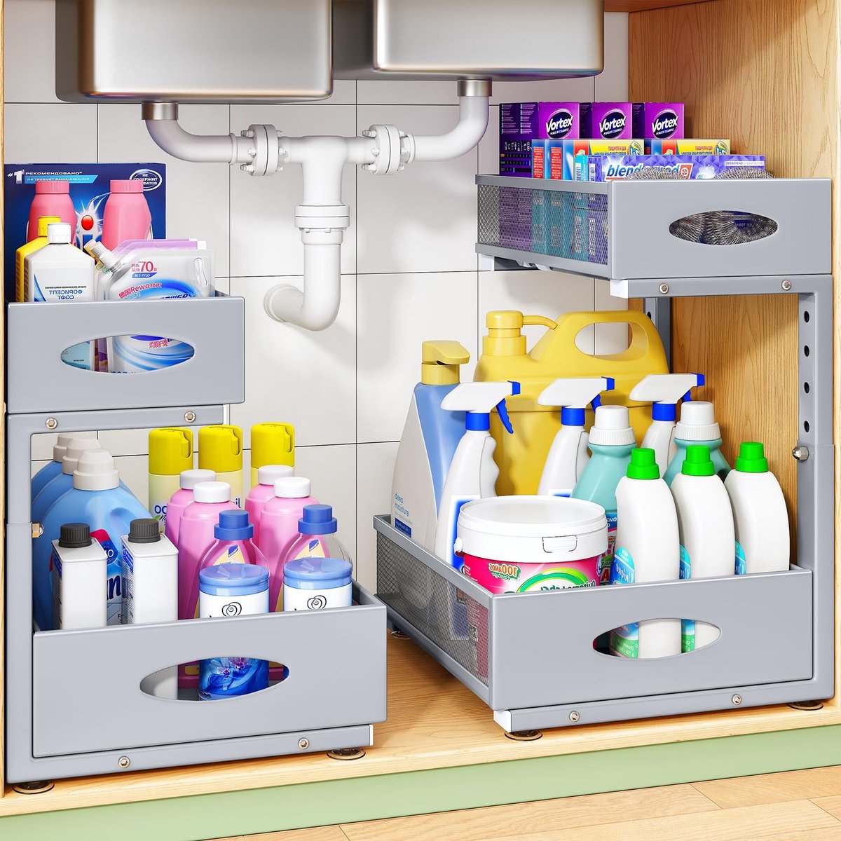 SolidKeus - 2-laags Ondergootsteen Organizer met Antislip Pads