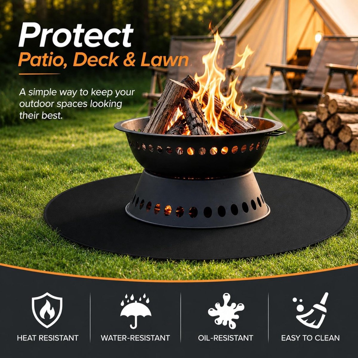 Vuurvaste Onderlegger - Grillmat Vuurkorf - Terras Beschermen - Hittebestendig Glasvezel - 90 cm Rond - Zwart