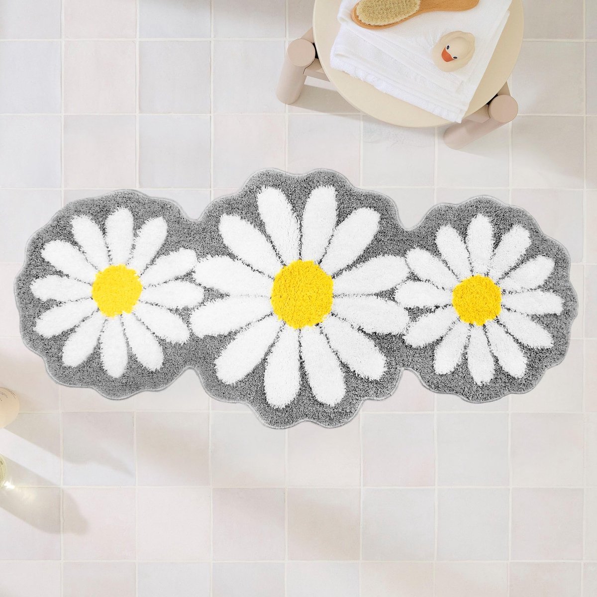 SolidKeus - Grijze Daisy Badmat voor Badkamerdecoratie