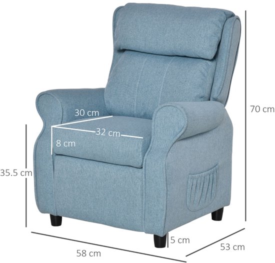 Blauwe 58x53x70cm Kindersofa Met Voetensteun En Verstelbare Rugleuning, Kinderfauteuil Met Armleuningen En Ligfunctie, Comfortabele Kinderstoel Voor Jongens En Meisjes Van 3-5 Jaar, Kinderbank Voor Kinderkamer En Speelhoek — afbeelding 2
