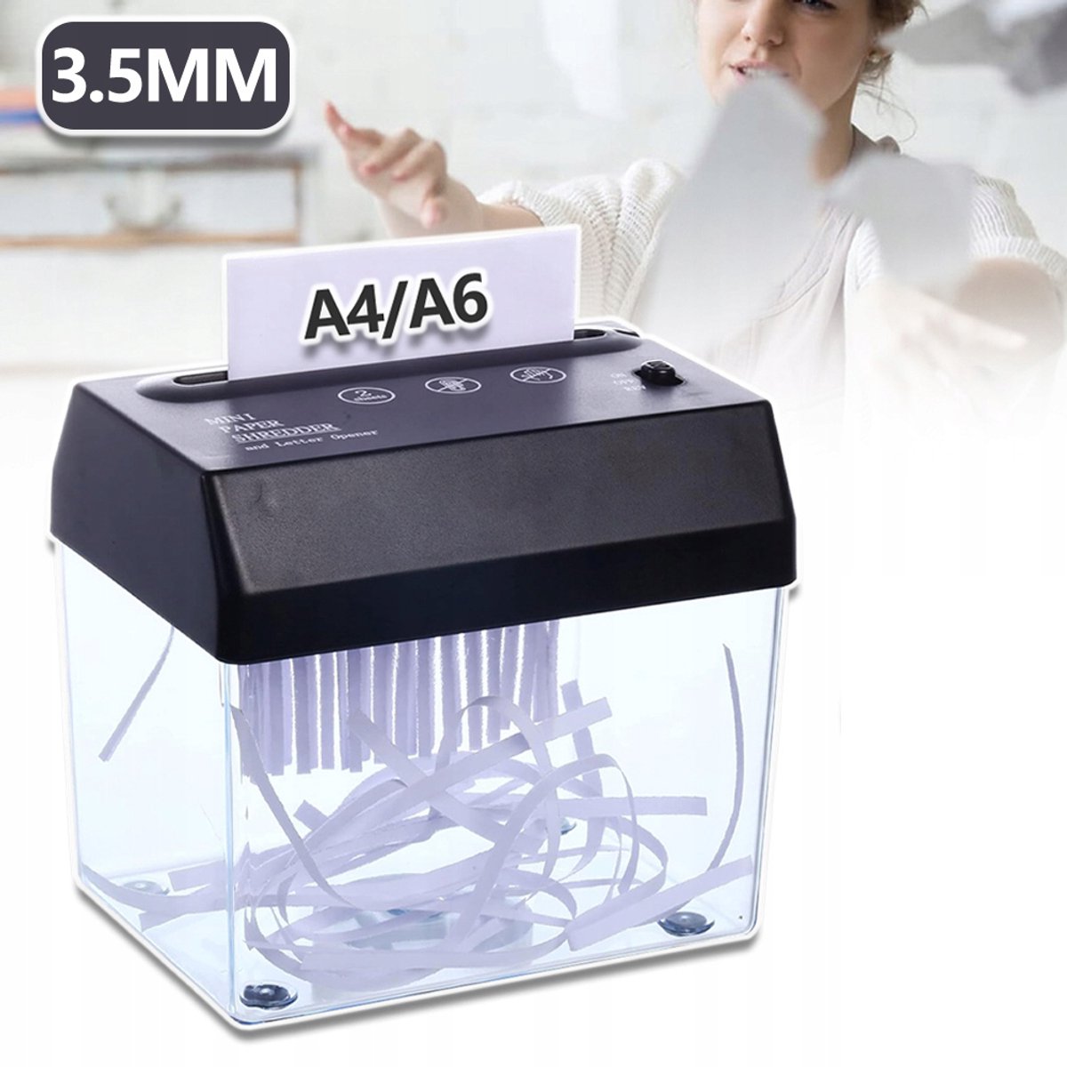 A6 Mini-Papiervernietiger - 120 mm Brede Invoer 3,5 mm Strooksnede USB- En Batterijvoeding - Handzaam Voor Bonnetjes, Cheques En Enveloppen - Onmisbaar Voor Je Studentenkamer