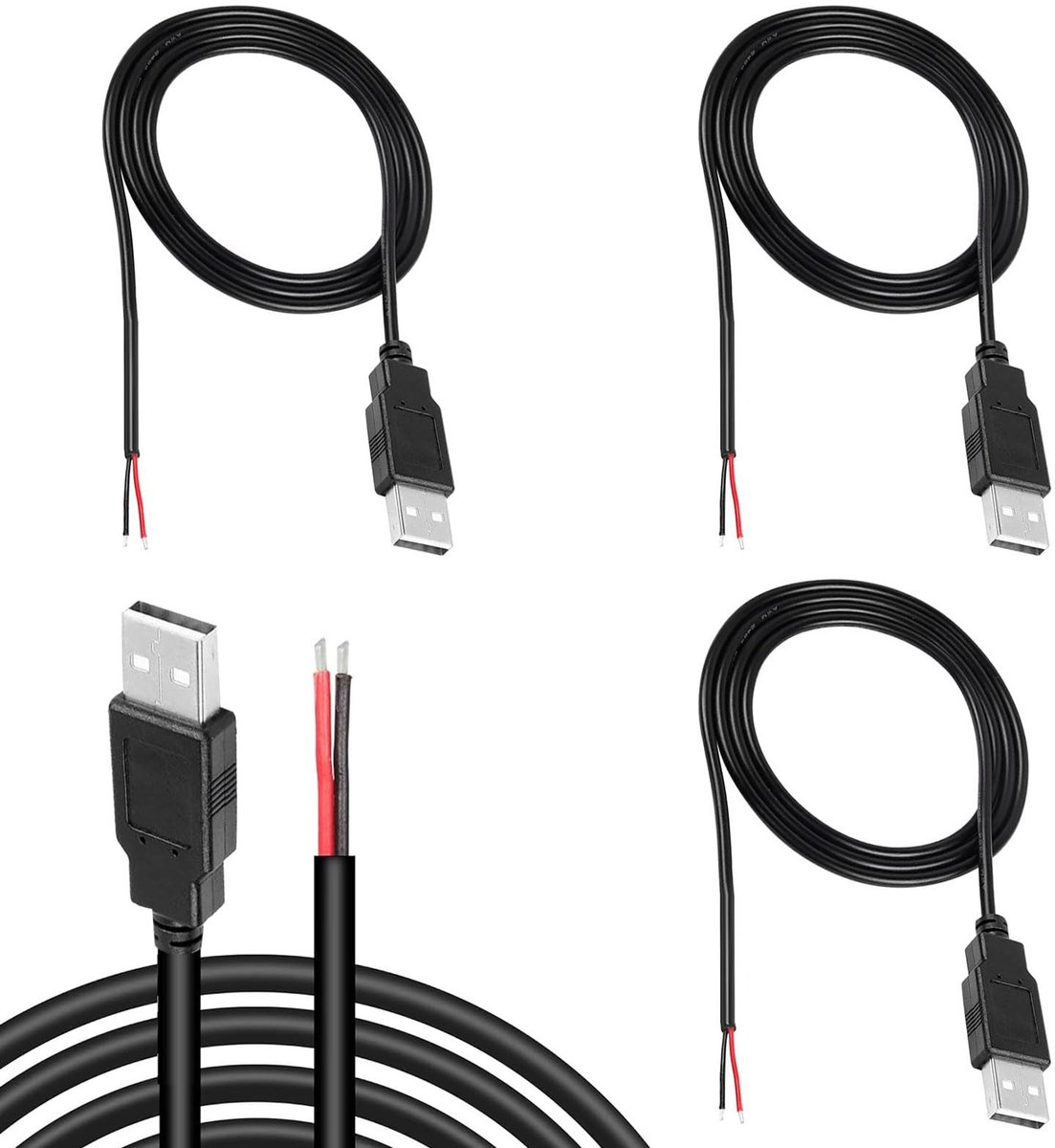 SolidKeus - USB Pigtail Kabel Set van 3, 2 Meter 22 AWG voor Elektronische Apparaten