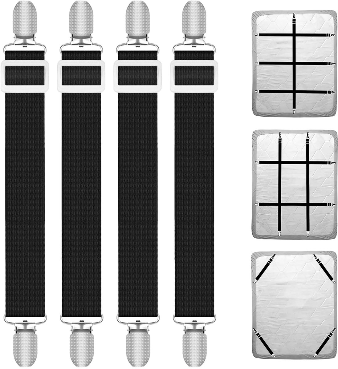 SolidKeus - 4 Stuks Verstelbare Hoeslaken Clips met Metalen Bevestigingen