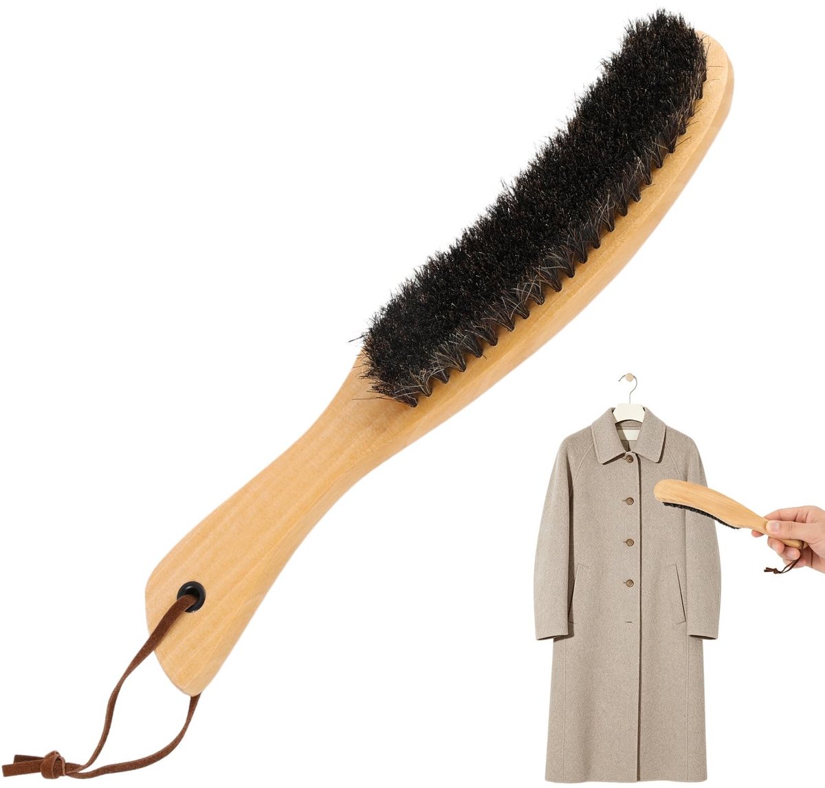 SolidKeus - Paardenhaar Kledingborstel met Houten Handvat