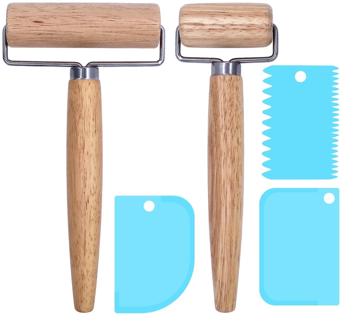 SolidKeus - Set van 2 Houten Rolling Pins met 3 Deegschrapers