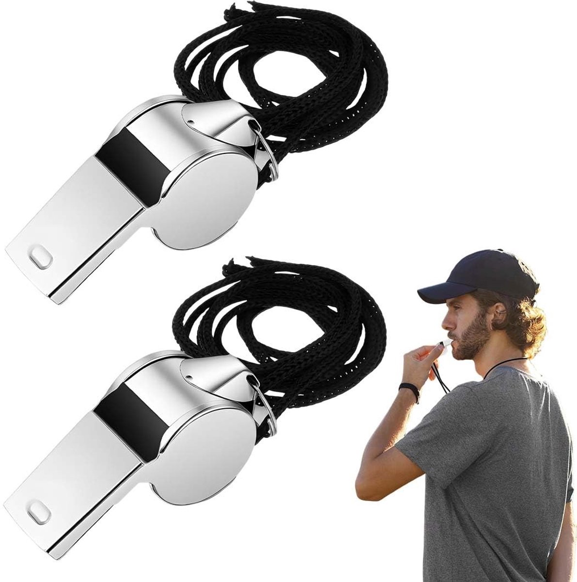 SolidKeus - Set van 2 RVS Sportfluitjes met Sleutelluss