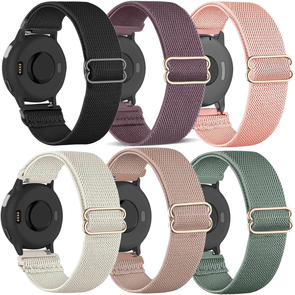 SolidKeus - Set van 6 Elastische Nylon Horlogebanden voor Garmin