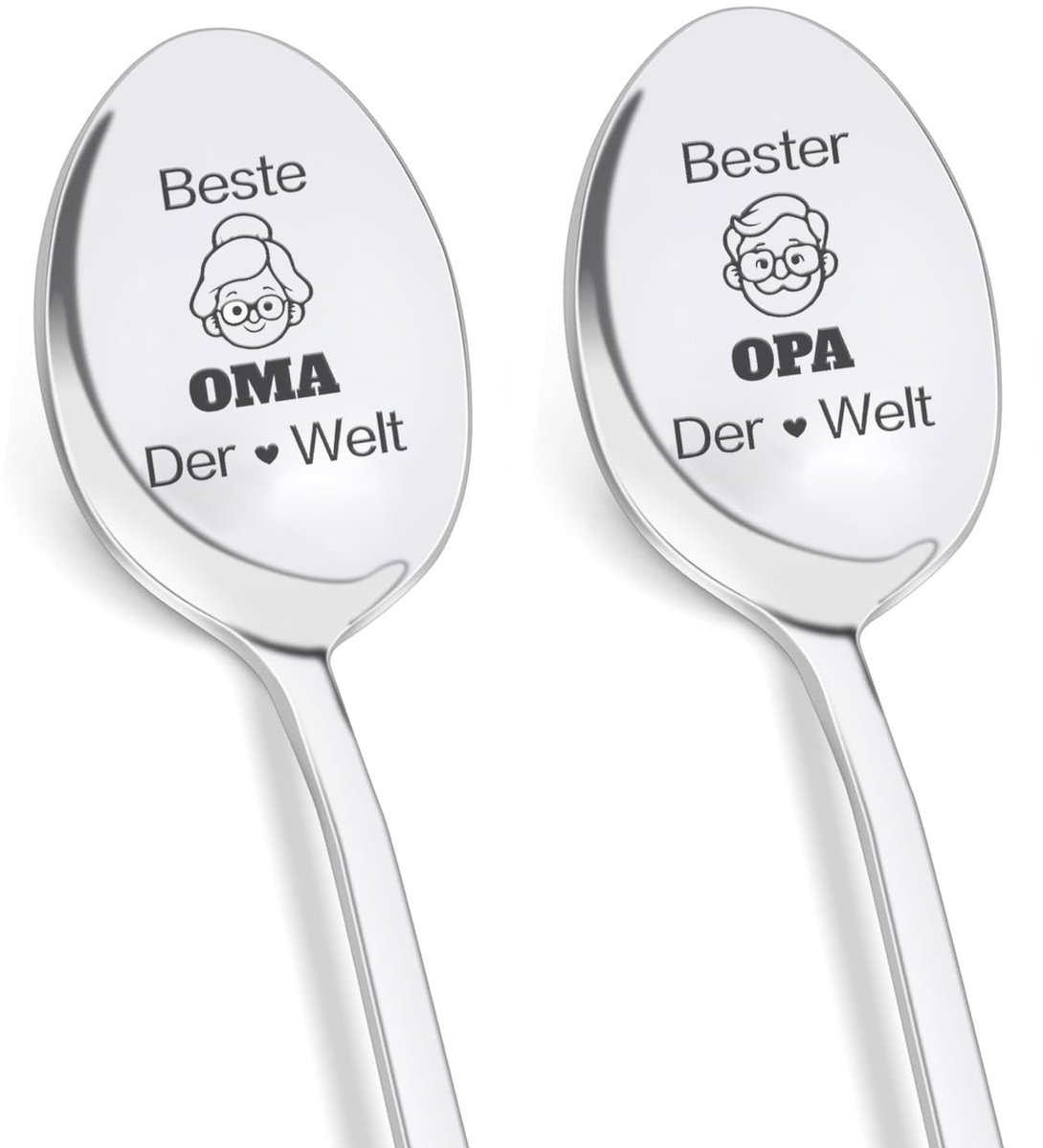 SolidKeus - Set van 2 Roestvrijstalen Koffielepels voor Grootouders