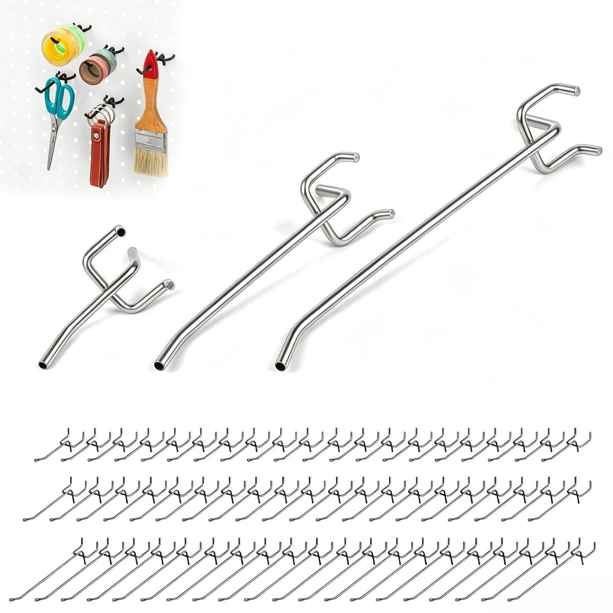 SolidKeus - Set van 60 Zilveren Wandhaken voor Gatenwand