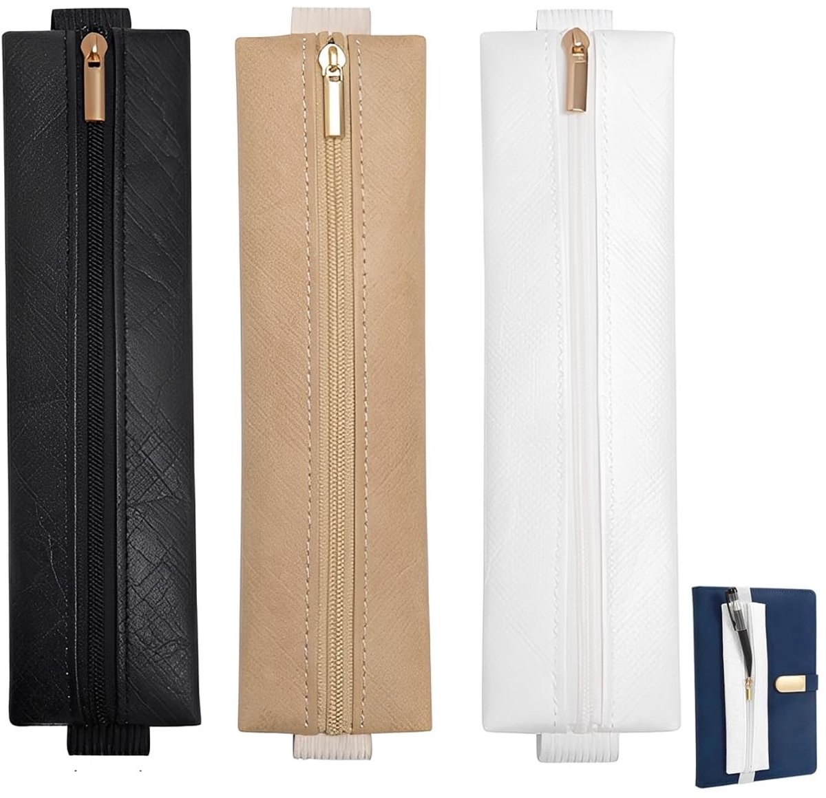 SolidKeus - Set van 3 PU Leren Pennenhouders met Rits