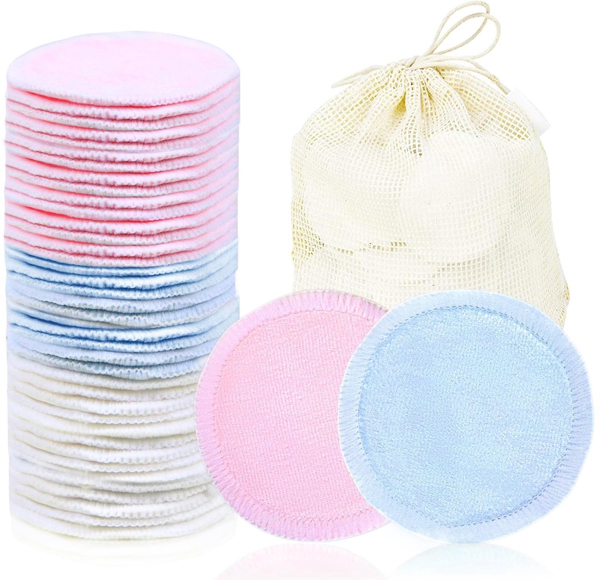 SolidKeus - 40 Stuks Wasbare Make-up Remover Pads in 3 Kleuren