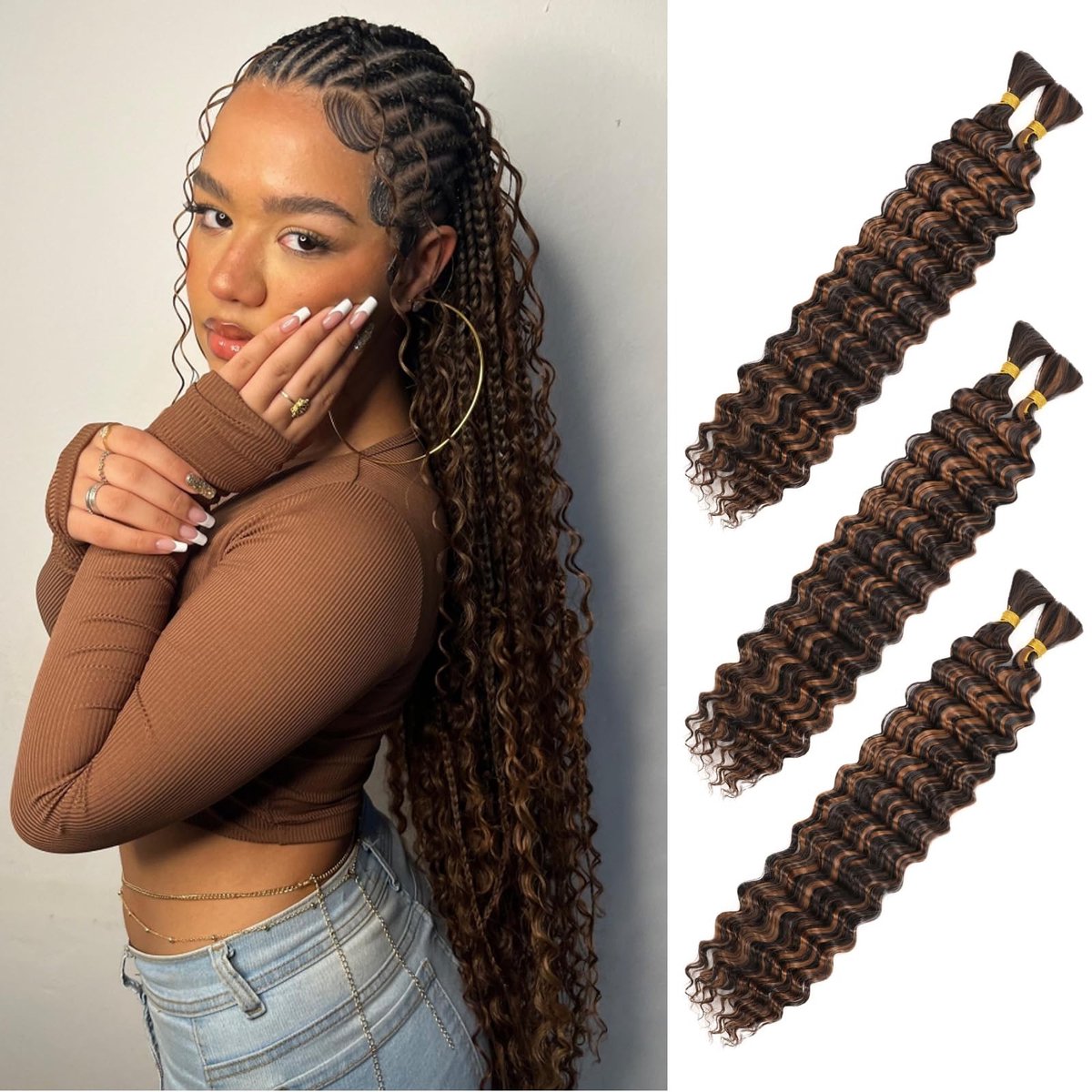 SolidKeus - Diepe Golf Bulk Haar voor Vlechten, 18 Inch, 2 Bundels