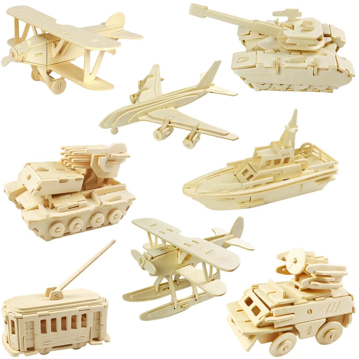 SolidKeus - 8-delige 3D Houten Puzzelset voor Modelbouw