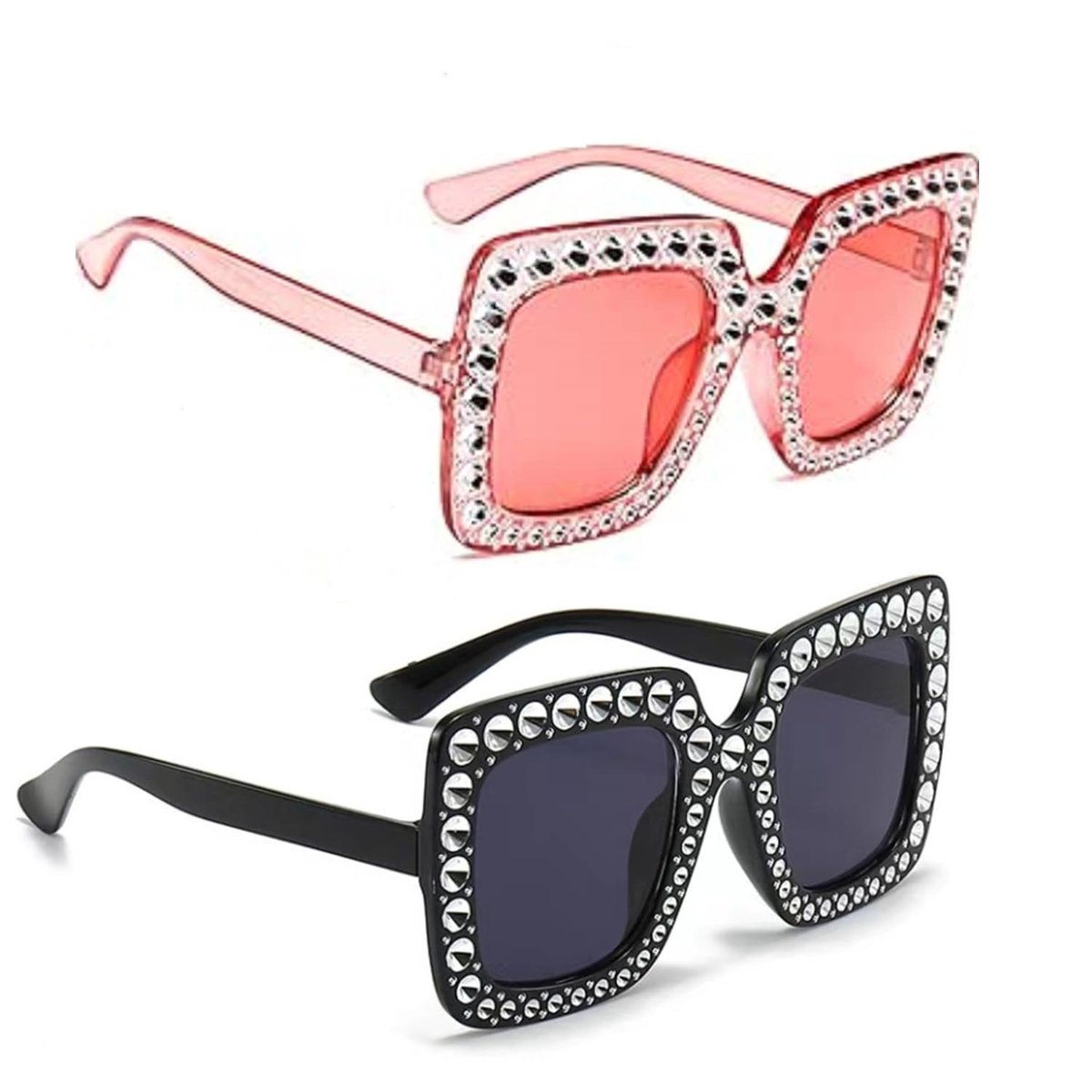 SolidKeus - Oversized Zonnebril met Strass Steentjes