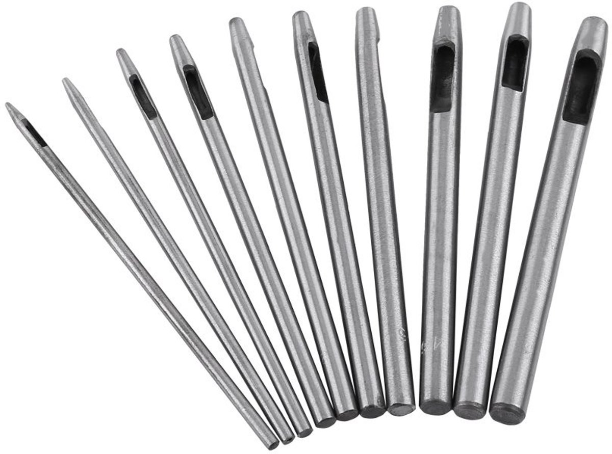 10 stuks perforator voor leren riemen, 0.5-5mm gaatjesmaker voor DIY ambachten en creatief werk