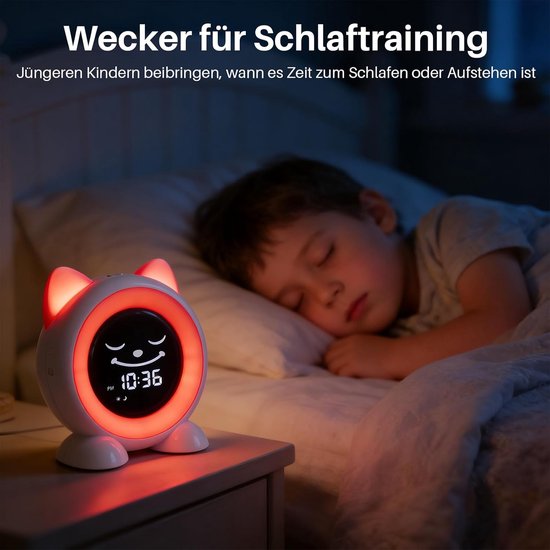 Kinderwekker Slaaptrainer - Digitale Wekker Nachtlampje - Kinderen Leren Slapen - 11 Kleuren Nachtlampje - Mittlere Größe - Wit — afbeelding 4
