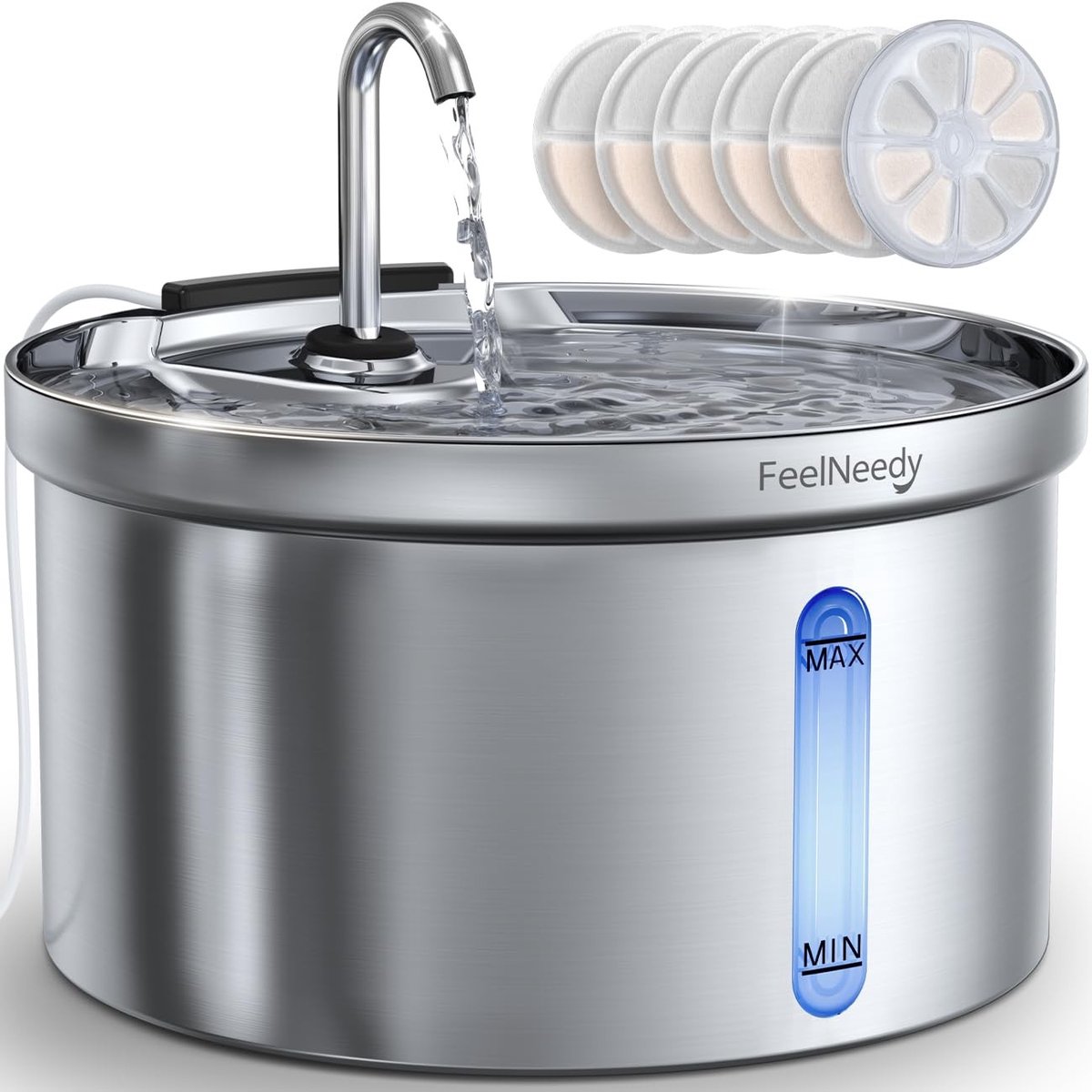 SolidKeus - Roestvrijstalen Kattenfontein 3.5L met 3-Staps Filtratie