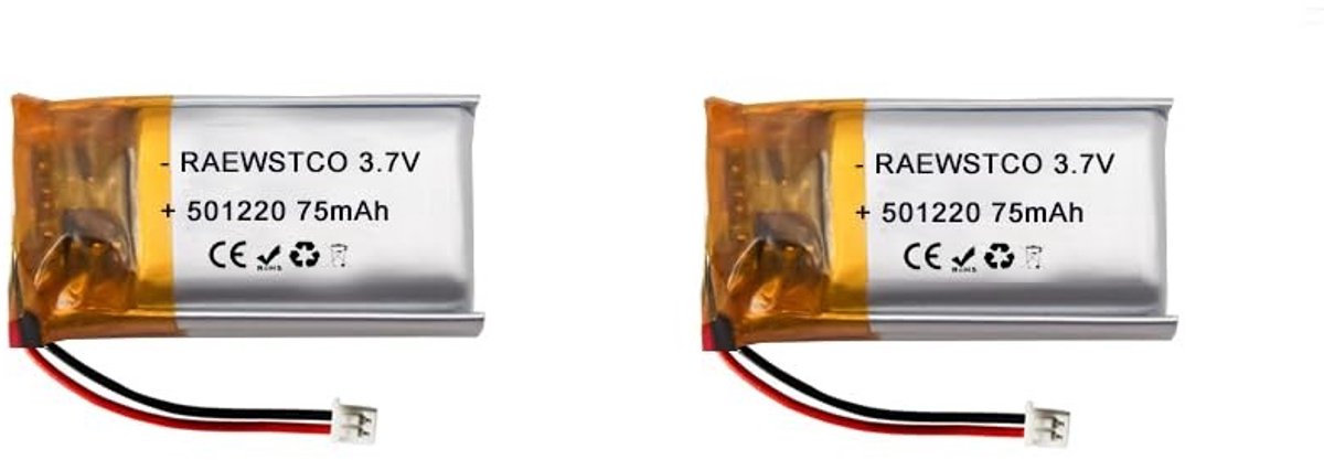 SolidKeus - 2 Stuks 3,7 V 75 mAh Lithiumbatterij voor Bluetooth Hoofdtelefoons