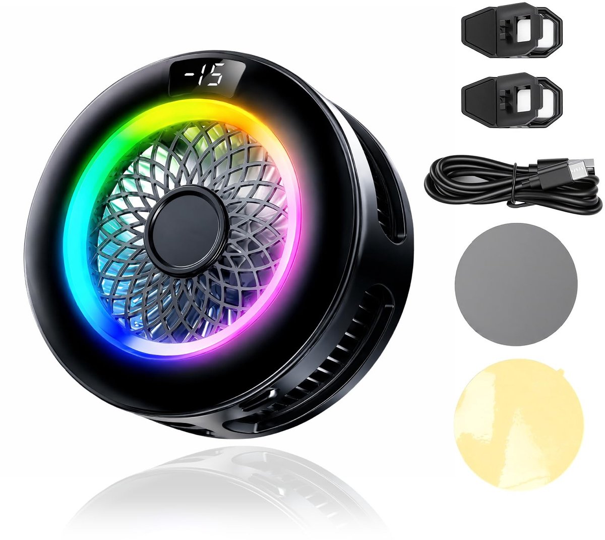 SolidKeus - Geluidsarme RGB Magnetische Telefoonkoelerventilator met Slimme Temperatuurregeling