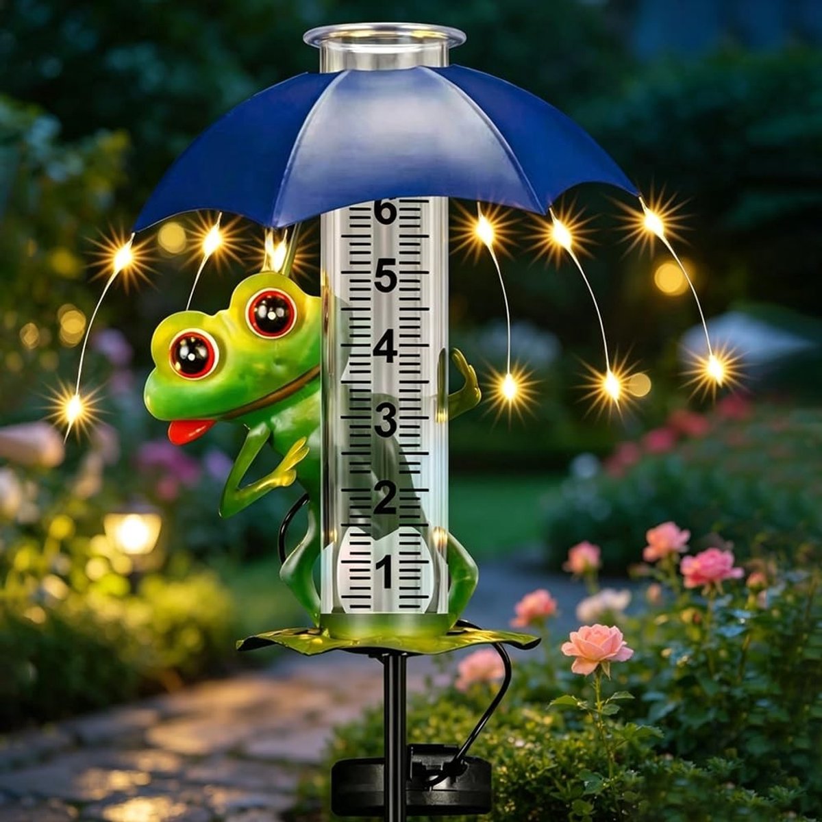 SolidKeus - Regenmeter met LED Solarverlichting en Grondpen