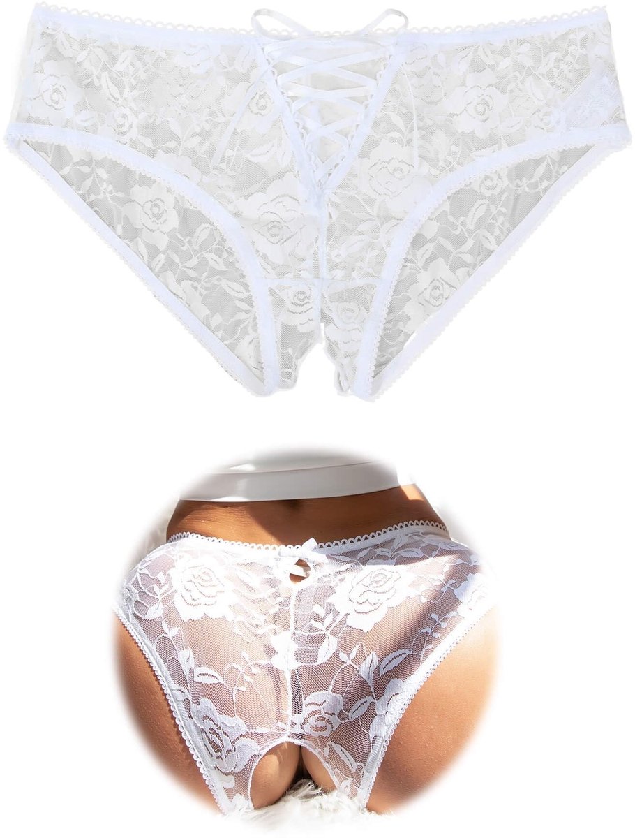 SolidKeus - Elegante Dames Slip met Kant en Bloemen, Grootte M-L