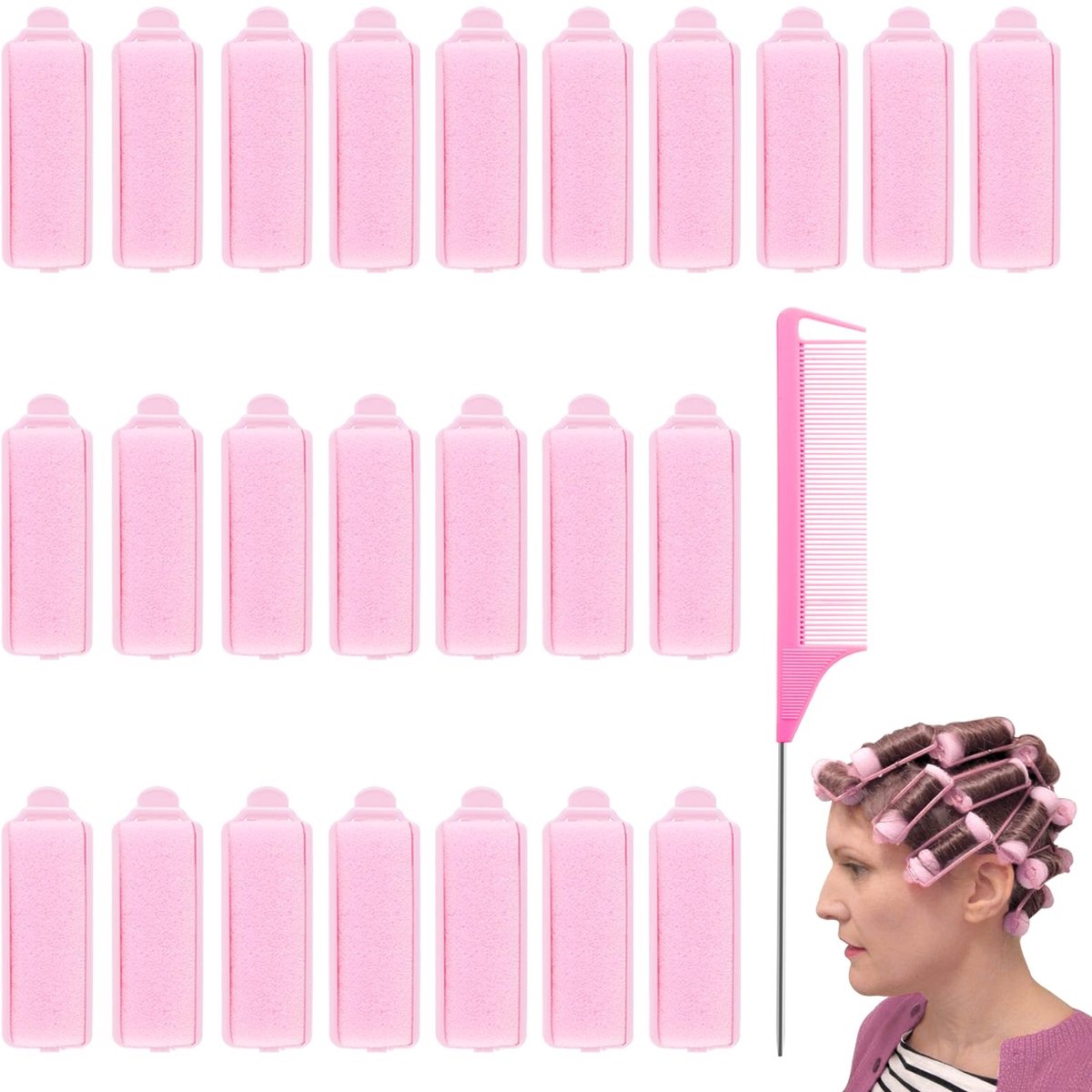 SolidKeus - Set van 24 Zachte Haarrollers voor Korte Haar met Kam