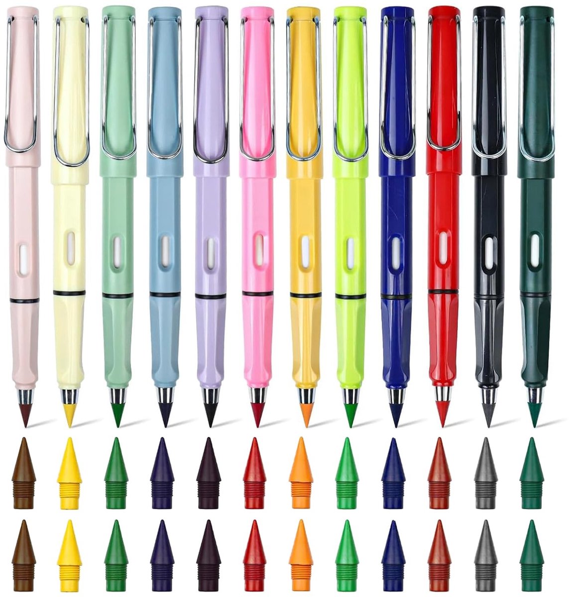SolidKeus - Set van 12 Kleurige Eternal Pencils met Gum