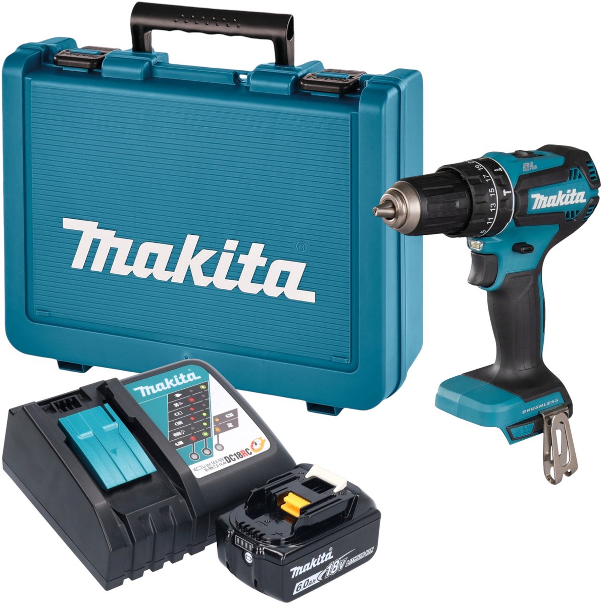 Makita DHP 485 RG1E accu-slagboormachine 18 V 50 Nm borstelloos + 1x accu 6,0 Ah + oplader + koffer